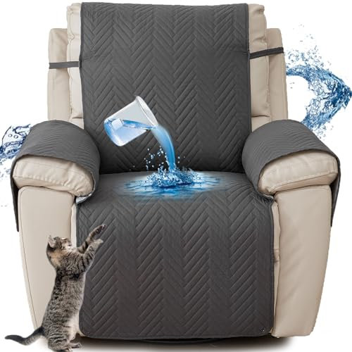 NNSMUN Sesselschoner für Fernsehsessel, 100% Wasserdicht 1 Sitzer Sesselschoner, Sesselauflage Relaxsessel mit Verstellbaren Riemen, Waschmaschinenfest (Dunkelgrau,55x200CM)