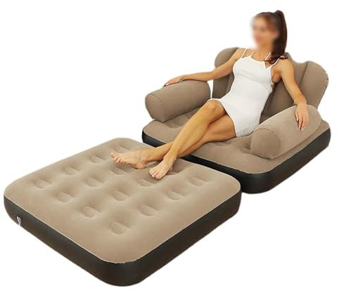 ZMIN 5-in-1-Doppelschicht-aufblasbares Schlafsofa mit Armlehne, klappbarer Liegestuhl, aufblasbare Bettkommode, Lazy Sofa für Erwachsene im Freien,A,198 * 70 * 20cm