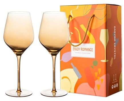 soulnioi Set of 2 Wine Glasses Spray Coloured White or Red Wine Glass Tulip Shape Glassware for Parties (Amber)