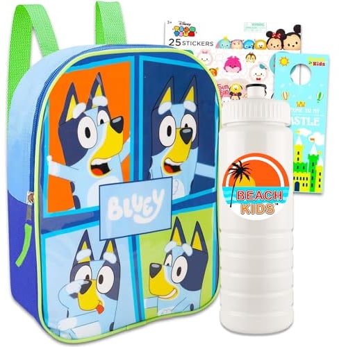 Disney Bluey Mini Backpack for Toddlers - Bundle with 11 Bluey Mini Backpack Plus Water Bottle, Stickers, and More | Bluey Backpack for Boys, Girls, Bluey Backpack for Kids, Bluey Mini Backpack,