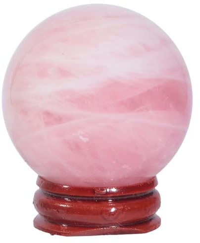 Nupuyai Natürlicher Rosenquarz Stein Kugel mit Holzständer Runde Kristallkugel Wahrsagerkugel für Feng Shui, Meditation, Scrying and Haus Büro deko