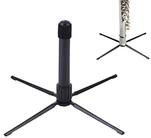 Support Flûte, Clarinette, Saxophone, Hautbois, Accessoire Instrument À Vent - Support Trépied 4 Pieds Portable Pliable - Noir - Acier allié - Générique