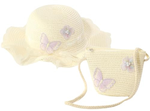 YANJIY Sombrero De Paja Para Niños Con Bolsa, De Playa, Para Niña, De Sol Para Bebé, Exteriores, Protección Solar, Accesorios De Vestir (Color Crema)