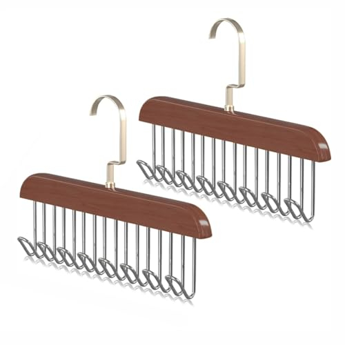 Gürtel Aufbewahrung, 2 Stück Gürtelhalter Kleiderschrank Krawattenhalter Holz Kleiderbügel mit 8 Haken 360 Grad Drehbarer Krawattenbügel Krawattenhalter für Kleiderschrank