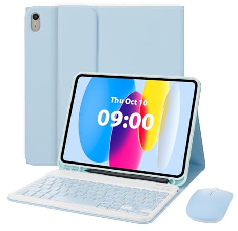 MAYPHY Keyboard Case with Mouse for iPad (A16) 11th Generation 11 Inch 2025/iPad 10th Generation 10.9 Inch 2022, UK Layout,Detachable Keyboard Case, Multi-Angle Viewing, with Pencil Holder, Blue