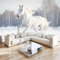 Papier Peint Panoramique Cheval Blanc Scène De Neige Poster Geant Mural 250x175 cm, pour Salon Chambre Chambre D'enfants Restaurant Décoration Murale