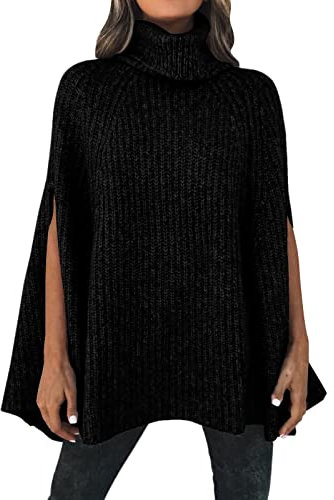 YCBMINGCAN Sweatshirt Damen Oversized Pullover Mode Grobstrick Cape Wrap Pullover Pullover Pullover Tops Pullover Damen Elegant Schwarz (Black, XL)