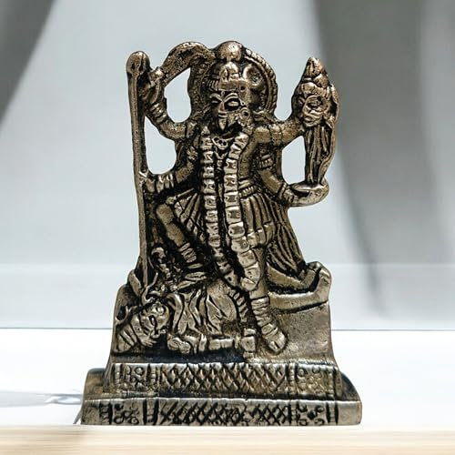Maa Maha Kali auf Shiva Statue – Hindu-Idol-Skulptur aus Messing, 6,3 cm – mächtige spirituelle Göttin Mahakali Devi Murti für Zuhause, Tempel Mandir – Schreibtischspind – Damen – Herren Geldbörse
