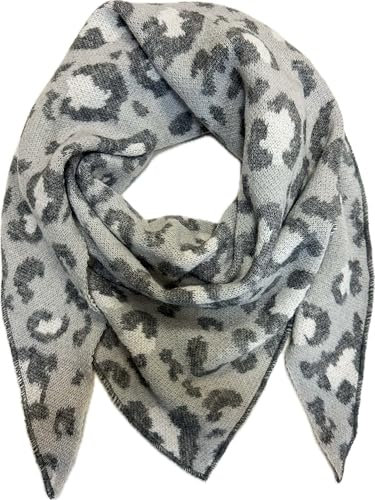 Jeamis XXL Dreieck Strickschal Leopard Warmer Winter Schal Fashion Tuch Dreieckschal Schlauchschal Stola Herbst Frühling Wolle Tuch Leo (Grau)
