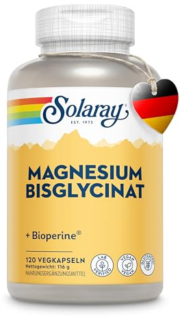 Solaray Magnesium Glycinate Chelated 350mg, 120 Vegan Capsules | Improved Absorption, Gentle on Stomach, Lab Tested, Supports Energy, Muscle Function, Relaxation & Reduces Fatigue