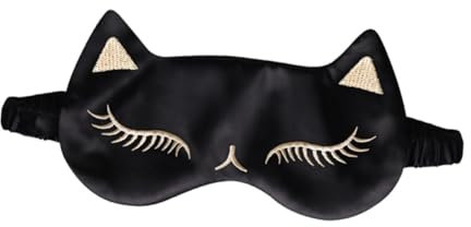 Healeved Augenmaske Mit Katzendruck Seiden-schlafmaske Eiskompresse Für Damen Und Mädchen Für Zuhause Oder Unterwegs Schwarz