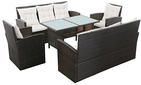 Willood 5 TLG. Garten Lounge Set mit Auflagen bis 8 Personen Gartenmöbel Set Sitzgruppe Poly Rattan Braun