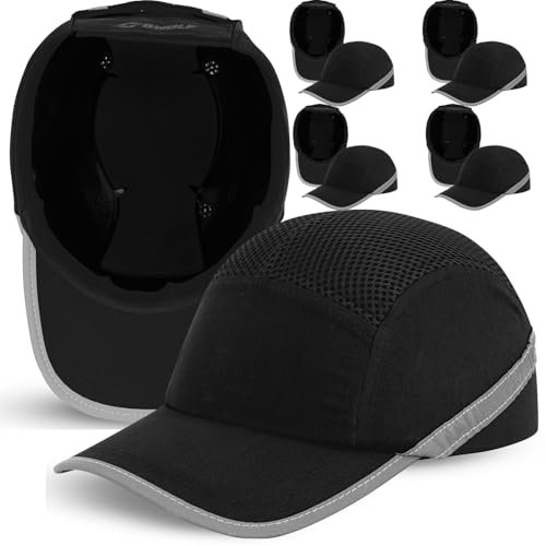 BWOLF TRIVOR Anstoßkappe Herren Stoßkappe Sicherheitskappe Sicherheitshelm mit ABS-Schale EN 812 mit Reflexstreifen Schutzhelm Helmkappe, Schwarz 5 stück