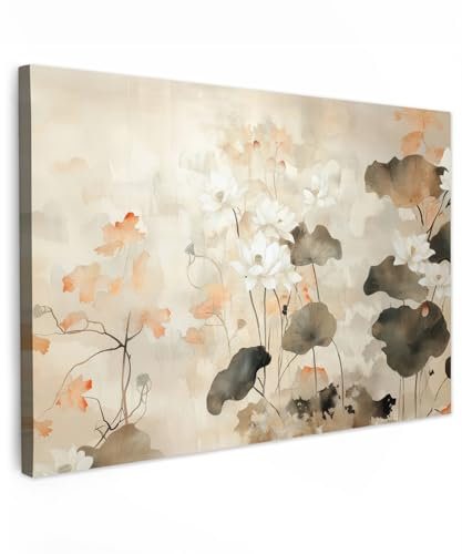 MuchoWow© Impression sur Toile Peinture 120x80 cm Tableau Mural Decoration Salon Reproductions de Tableaux Murale Moderne Fleurs - Japandi - Wabi-Sabi