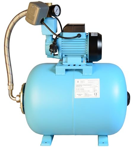 Hauswasserwerk WZP 750 - Geräuscharmer Hochdruck - Wasserpumpe (3000l/h, 750W, Förderhöhe 55m) - 50L Druckkessel - Hauswasserautomat mit Druckschalter Manometer - Ideal für Gartenbewässerung 50 Liter