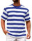Striped Shirts for Men Short Sleeve Casual Tees Lightweight Breathable Stylish Basic Stripes Printed T Shirts Mens Summer Comfy Daily Loose Fit Tops Crewneck Classic Tshirt T-Shirt Tee Blue