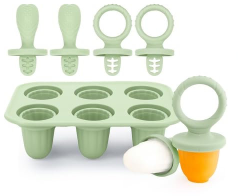 Alihoo Eisformen Silikon - Eis am Stiel für Babys und Kleinkinder,6 Mulden Eisform mit Kunststoffstäbche,Mini Eis Form,Popsicle Formen Set (Grün)