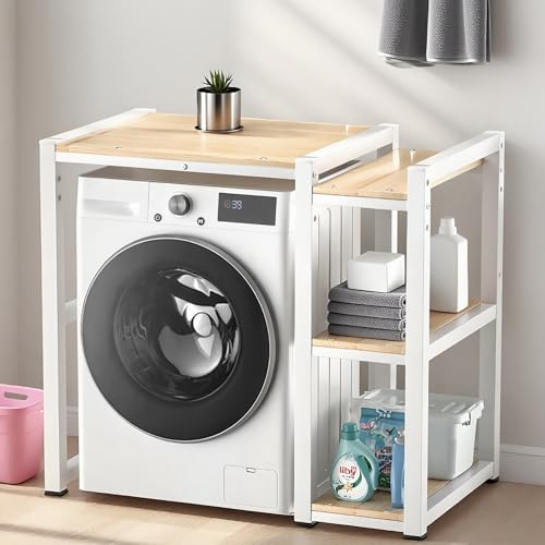 NEHCFO Washing Machine Rack, Storage Shelves for Washing Machine, Height Adjustable Tumble Dryer Stand, Load Capacity 300 kg, Storage Shelf Cabinet for Bathroom, Laundry Room (White)