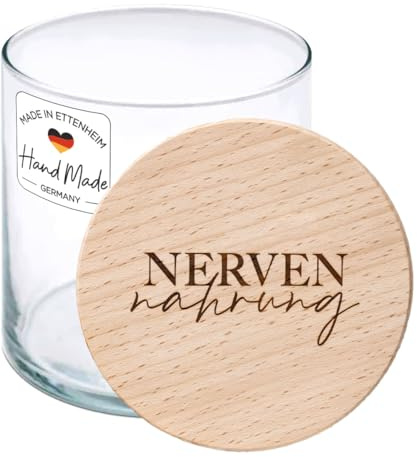MaldetMOMENTS Nervennahrung Glas mit Gravur | Vorratsglas mit luftdichtem Holz-Deckel | Geschenk für Kollegen, Chef, Sie & Ihn | Weihnachten, Geburtstag, Abschied, Büro & Zuhause (Groß - 880 ml)