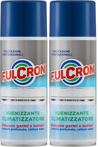 FULCRON Igienizzante Climatizzatori 400 ml, Formula base Alcool, Rimuovere Germi e Batteri, Elimina Cattivi Odori, Fragranza Profuma Ambiente, Idoneo HACCP (Confezione da 2)