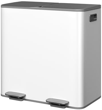 Garvee Trash Can, 2 x 10.6 gal (2 x 40 L) Garbage Can for Kitchen Dual Compartment Recycling Kitchen Step Trash Bin, Stainless Steel Trash and Recycle Bin Combo with Soft-Close Lid,Grayish-White