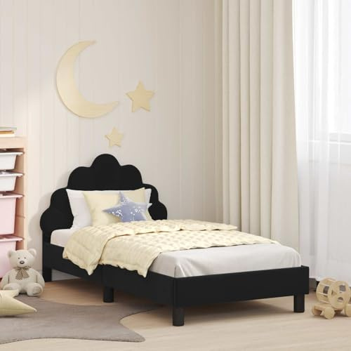 Owoxanthellate Kinderbett 160x80 Schwarz Samt, niedrig, mit Kopfteil & Stauraum, Holzrahmen, Lattenrost, für Jugend- & Gästezimmer