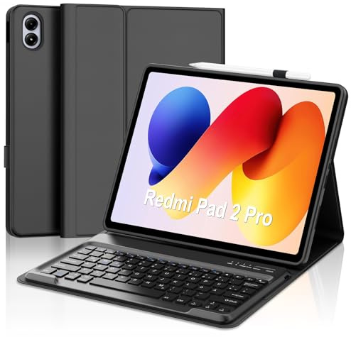 IVEOPPE Hülle mit Tastatur für Xiaomi Redmi Pad 2 Pro 12,1 Zoll, Bluetooth Magnetisch Tastatur für Redmi Pad 2 Pro 12.1” (2025/2024), Deutsches QWERTZ Keyboard, Schwarz