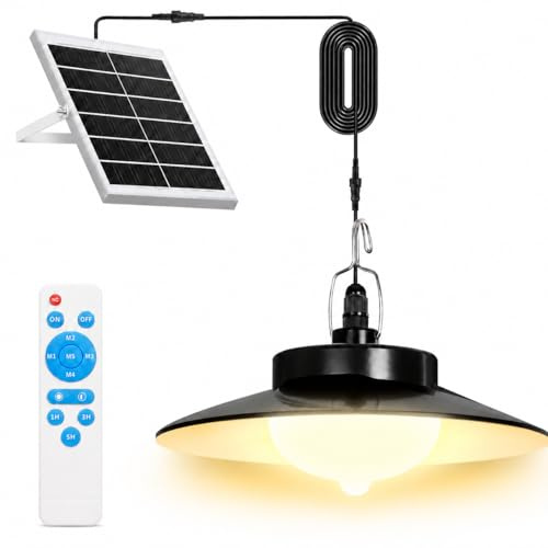 Solarlampen für Außen mit Bewegungsmelder Fernbedienung Solar Hängelampe Outdoor mit 5 Modi, 4000mAh Solarleuchte Innen für Hühnerstall Terrasse Garten, IP65 Wasserdicht Timer(1 Head, Warmweiß)