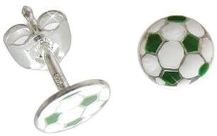Fußball Ohrstecker PAAR echt Sterling Silber 925 grün weiß (Artikel 811034)