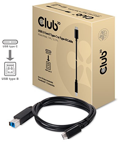 Club 3D CAC-1524 USB 3.1 G2 Type-C Stecker auf Type-B Stecker Kabel, 1m schwarz