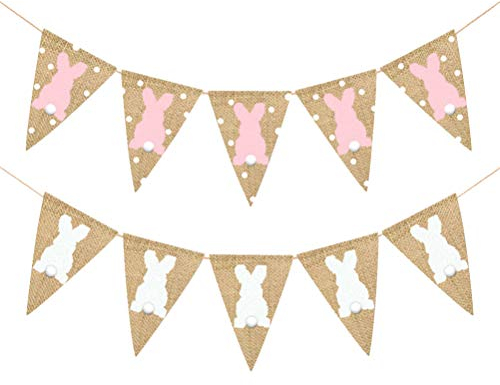 2 Stück -Wimpelkette, Banner, Kaninchen, Wellenspitze, Girlande für -Party-Dekorationen (Weiß + Pink)