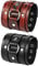 JewelryWe Schmuck 2pcs Herren Breit Lederarmband Gotik Ring Kreis Nieten geflochten Leder Armreif Manschette Druckknopf Punk Rock Biker Armband verstellbar Schwarz/Rot