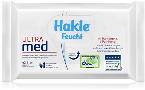 Hakle Feucht Ultra med 42 Blatt - Mit Hamamelis & Panthenol - Mindert Hautreizungen und kann unterstützend gegen Entzündungen wirken (1er Pack)