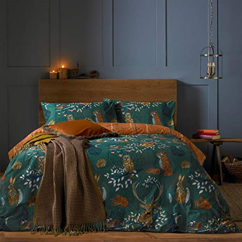 furn. Bettbezug-Set mit Waldfauna, Polybaumwolle, smaragdgrün, Doppelbett
