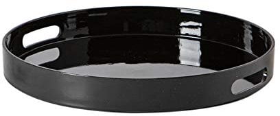 Argon Tableware 33cm Round Serving Trays with Handles - Black - Pack of 3 - Metallic Finish Decorative Breakfast Dish Melamine Food Tray for Eating, Snacks, Drinks, Food Serving