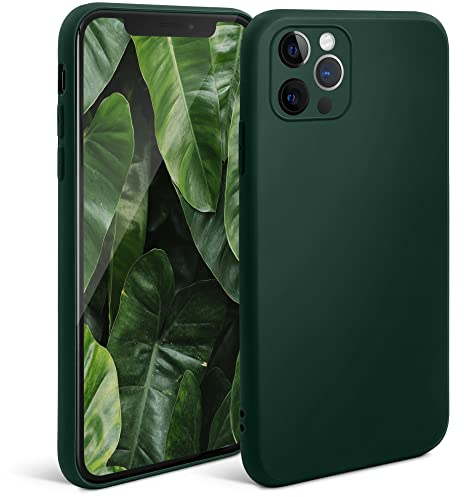 Moozy Minimalist Series Silicone Case for iPhone 12, iPhone 12 Pro, Midnight Green - Matte Finish Lightweight Mobile Phone Case Ultra Slim Soft Protective TPU Cover with Matte Surface