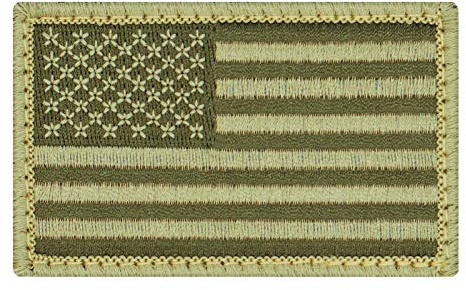 Café Viereck ® Amerika USA Flaggen Patch Gestickt mit Klett - 8 cm x 5 cm (oliv grün tarn)