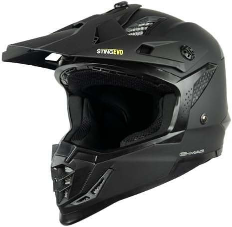 G-Mac Sting Evo Off Road Motocross Dirt Bike ATV MX Motorbike Helmet (Matt Black, L)
