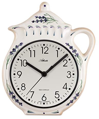 Atlanta Küchenuhr Landhaus Keramik Weiß Kanne mit Lavendel - 6025