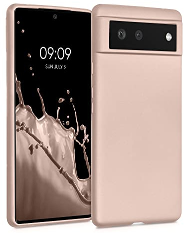 kwmobile Case kompatibel mit Google Pixel 6 Hülle - Schutzhülle aus Silikon metallisch schimmernd - Handyhülle Metallic Rosegold