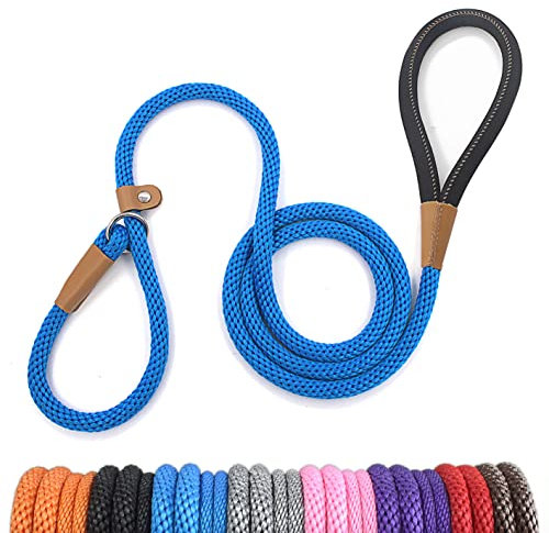 lynxking Laisse Chien Corde 0.9cm x 180cm Laisse pour Chien en Nylon avec Poignée Rembourrée Réfléchissant Laisse Coulissante Aux Chiot, Petits, Moyens et Gros Chiens Bleu