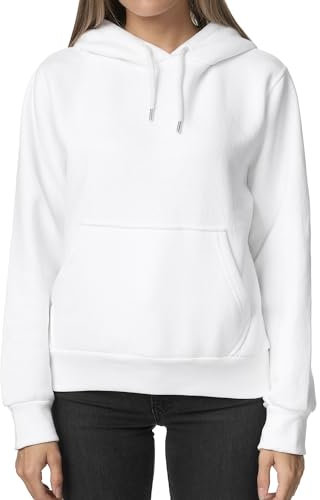 Smith & Solo Hoodie Damen – Kapuzenpullover Frauen Baumwolle Long, mit Kapuze Pullover Sweatshirt Rundhals, Slim Fit Freizeit Sport Langarmshirt, Hoodies Training - Pulli Streetwear (XXL, Weiß)