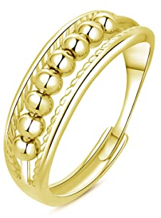 Deyanse Anxiety Ring, 925 Sterling Silber Anti Stress Ring, Gold Bead Spinner Angst Ringe für Frauen Damen, Angstring Silber Verstellbar ringe, Offen Einstellbar Spinner Fidget Ring Anti-stress Ring