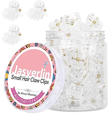 JASVERLIN Lot de 50 petites pinces à cheveux transparentes pour cheveux fins et fins, mini pinces à cheveux en plastique pour coiffage, accessoires de cheveux antidérapants et solides (transparent)