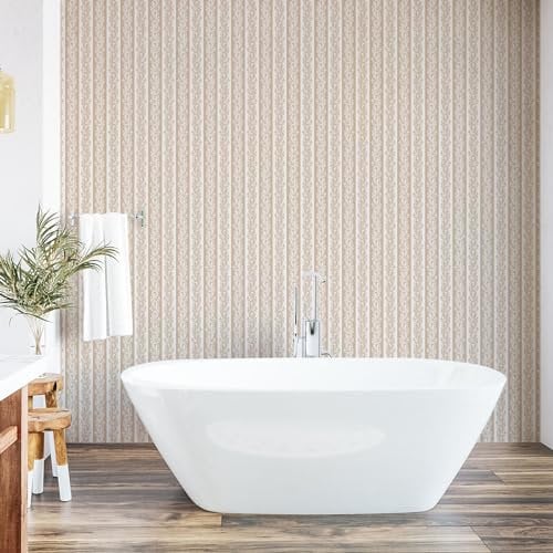 Ambesonne Ivory Peel & Stick Wallpaper for Home, Victorian Swirls in Striped Pattern Baroque Style Renaissance Inspirations Image, Self-Adhesive Living Room Kitchen Accent, 33 cm x 250 cm, Cream Tan
