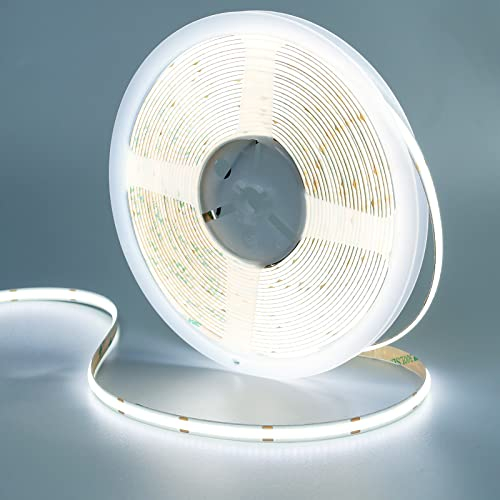 GOMING 24V 10M COB LED Streifen Kaltes Weiß 6000K LED Strip 312LED/M LED Band Selbstklebend CRI 93+ Hohe Helligkeit 6300lm Nicht Wasserdicht IP20 für Innen Heim Küche Deko(Netzteil nicht Enthalten)