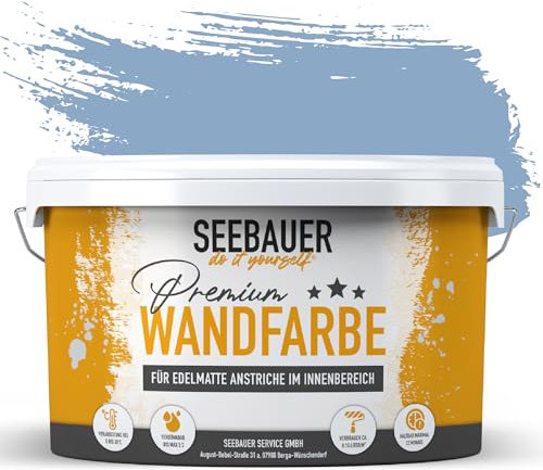 SEEBAUER diy Wandfarbe Blau 2,5L für Innen (No. 837 Luxury Passion) Edelmatte blaue Innenfarbe - Blautöne sehr hohe Deckkraft - Matt, Abwaschbar und Tropffrei