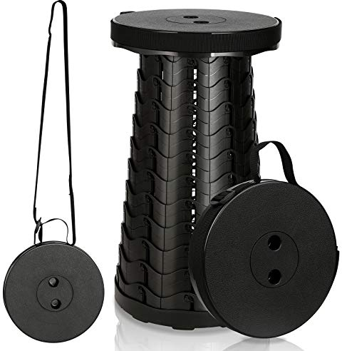 Izrielar Klapphocker Tragbarer, 2X Faltbar Campinghocker Teleskophocker Höhenverstellbar für Camping Wandern Reisen Grillen, 180 kg belastbar, Schwarz