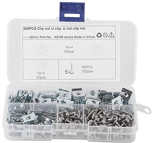 200pcs Gewinde Clip Mutter Set, Manganstahl U-Typ Blechmuttern Schnappmutter Kotflügelclip Befestigung Clips Schlauchschellen Set mit Aufbewahrungsbox