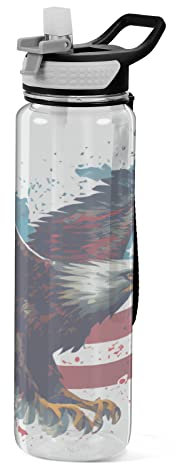 linqin Damen-Wasserflasche für Männer, Jungen, Mädchen, Unabhängigkeit, heftig, fliegende Falke und amerikanische Flagge, BPA-freie Wasserflasche